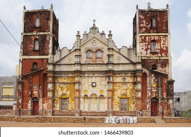 Colorful colonial church in the city of porto novo in benin