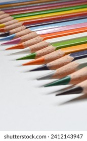 Colorful of Colored Pencils With Sharp Point Ready To Use for Background With Diagonal Photo Angle
