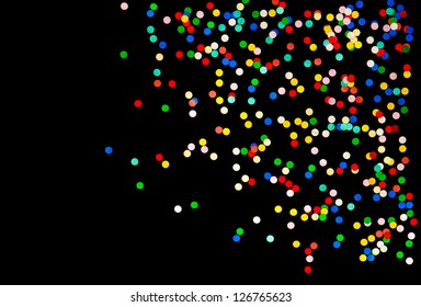 Colorful Confetti Background. Red, Blue, Green, Yellow On Black. Carnival Decoration