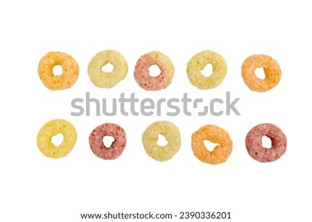 colorful corn rings isolated on white background with clipping path. Tasty ring cereals