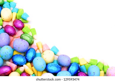 Colorful Corner Border Of Easter Candy Over White