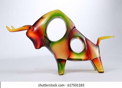 Colorful Cow Sculpture In White Background