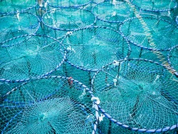 Colorful Crab Traps Are Stacked And Ready For Use