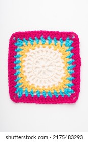 Colorful Crochet Square On A White Background