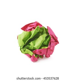 Colorful crumbled paper ball isolated over the white background