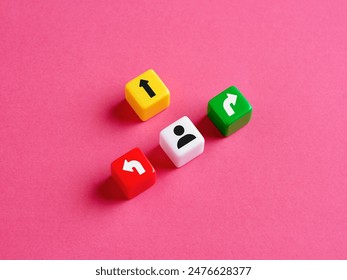 Colorful cubes depicting choosing the right direction in business and career. Choosing between alternative directions. Decision making.  - Powered by Shutterstock