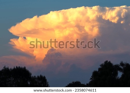 Colorful cumulonimbus cloud at sunset. Evening