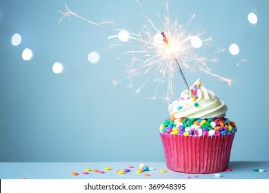 Colorful Cupcake With Sparkler