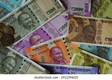 Colorful Currency Notes Issued By The Reserve Bank Of India