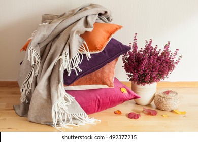 Colorful Cushions Throw Cozy Home Autumn Mood Flower Leaf