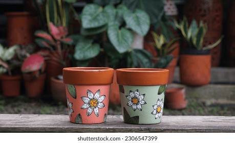 Colorful Custom Painted Clay Pots  - Powered by Shutterstock