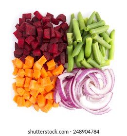 Colorful Cut Vegetables In The Square Shape Isolated On White