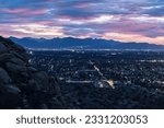 Colorful dawn view of the San Fernando Valley and the San Gabriel Mountains in Los Angeles, California.  Photo taken at Santa Susana Pass State Historic Park.  