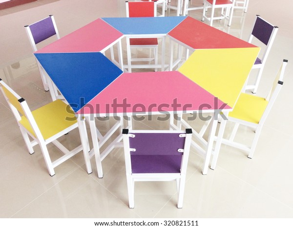 Colorful Desk Chairs Preschool Children Classroom Stock Photo