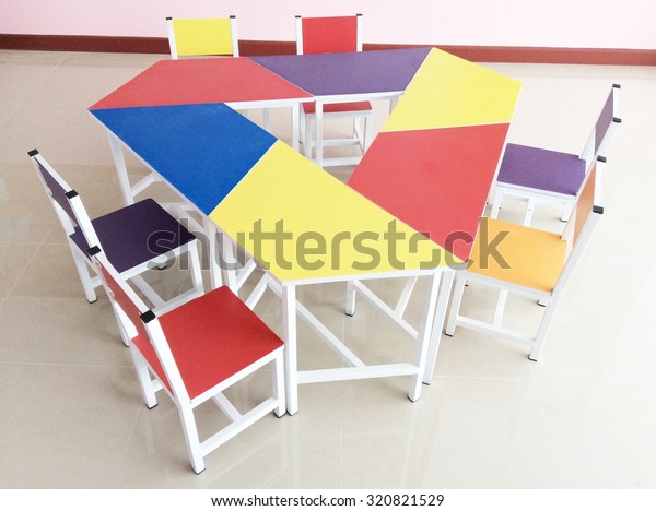 Colorful Desk Chairs Preschool Children Classroom Stock Photo