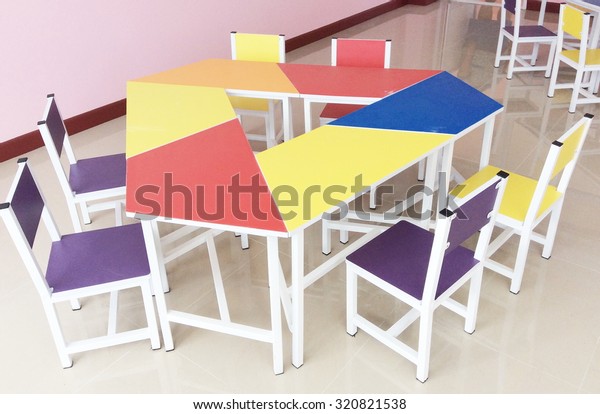 Colorful Desk Chairs Preschool Children Classroom Stock Photo