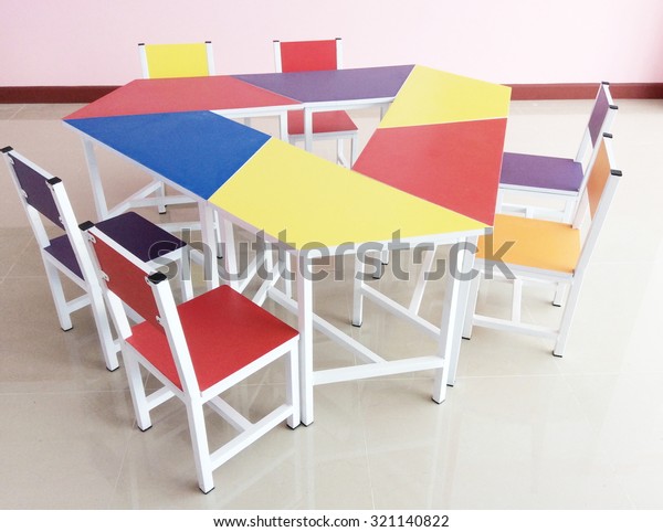 Colorful Desk Chairs Preschool Children Classroom Stock Photo