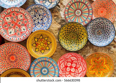 Colorful dish souvenirs for sale in a shop in Morocco - Powered by Shutterstock