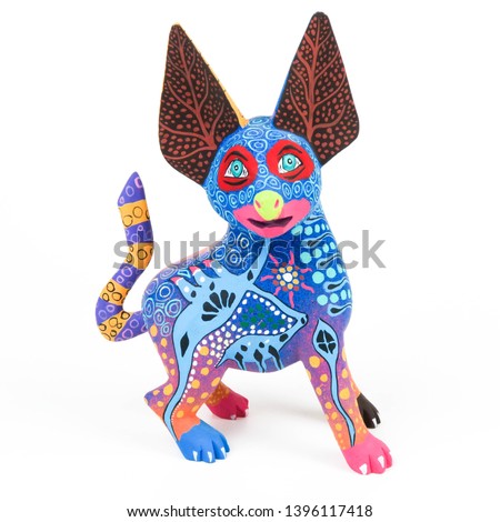 Colorful dog alebrije wood carving sculpture mexican folk art decor