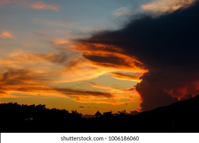 colorful dramatic sky with cloud at sunset