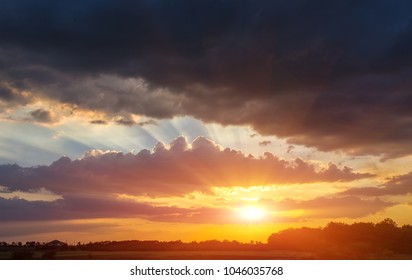 colorful dramatic sky with cloud at sunset