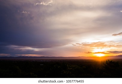colorful dramatic sky with cloud at sunset.