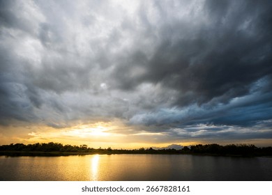 colorful dramatic sky with cloud at sunset