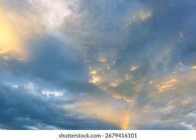 colorful dramatic sky with cloud at sunset and raincloud, nature series
