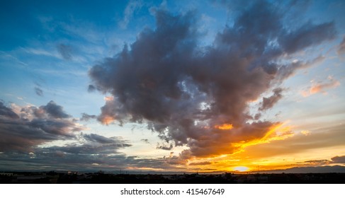colorful dramatic sky with cloud at sunset