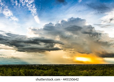 colorful dramatic sky with cloud at sunset