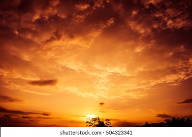 Colorful Dramatic Sky With Cloud At Sunset