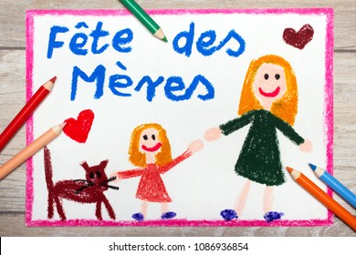 Colorful drawing - French Mother's Day card with words: Mother's day