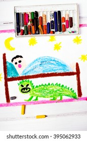 colorful drawing: scary monster under the children's bed