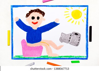 Colorful Drawing: Smiling Child On The Potty