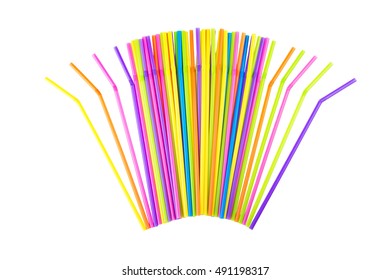 Colorful drinking straws on a white background.