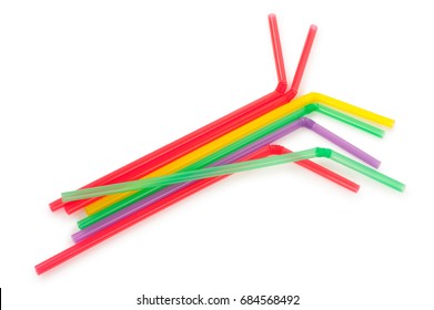Colorful drinking straws on white background