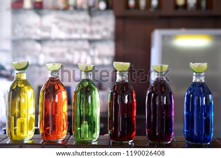 colorful drinks background at bar