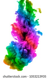 colorful dye in water on white background - Shutterstock ID 1053213935