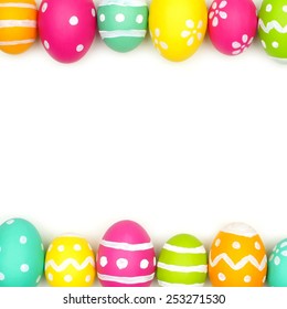 Colorful Easter egg double border against a wood background