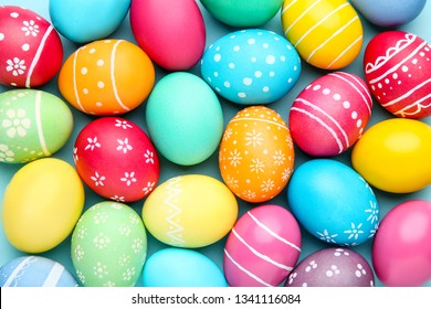 Colorful Easter Eggs On Blue Background