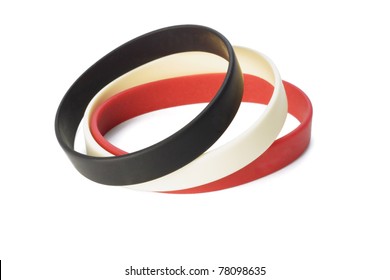 Colorful Elastic Wrist Bands On White Background
