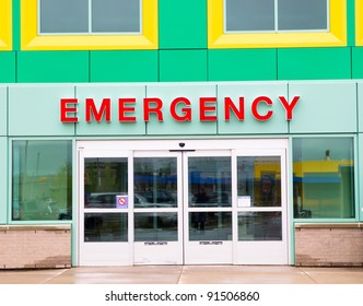 Colorful Emergency Entry/Exit Door Implying This Is Image Of Children's Hospital.