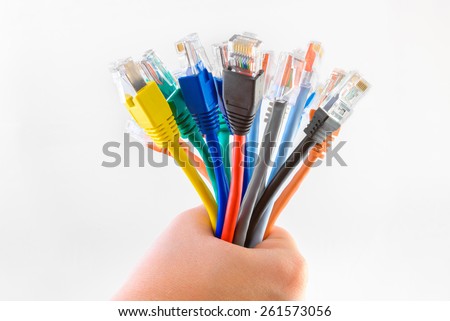 Colorful ethernet cables with RJ-45 connectors in a bunch
