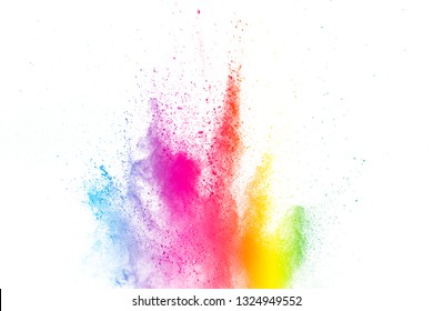 Colorful Explosion For Happy Holi Powder.Abstract Background Of Color Particles Burst Or Splashing.