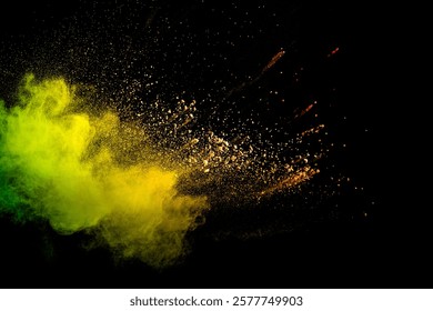 Colorful explosion of powdery dust is captured in a yellow and green cloud