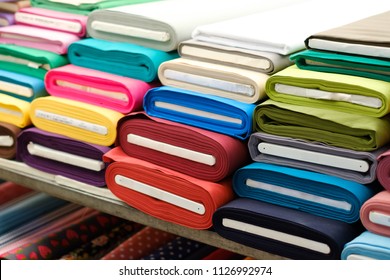 Colorful Fabric Rolls On Textile Market