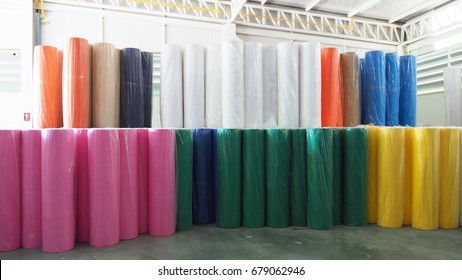 Colorful Fabric Rolls In Warehouse