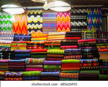 Colorful fabrics at market.