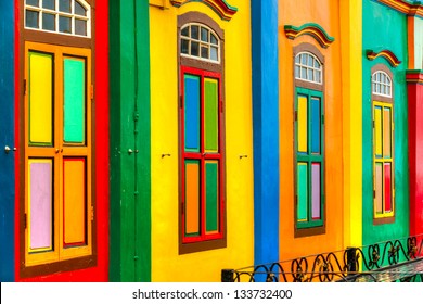 Colorful facade of building in Little India, Singapore