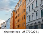 Colorful facades of residential buildings in Graz, Austria.